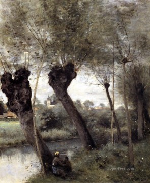  romanticism painting - Saint Nicholas les Arras Willows on the Banks of the Scarpe plein air Romanticism Jean Baptiste Camille Corot